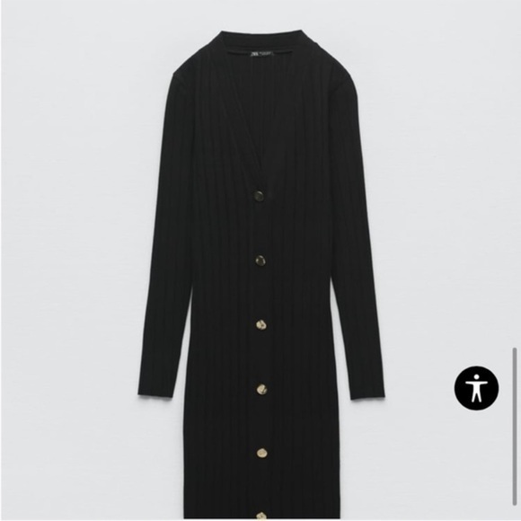 BARELY WORN - ZARA BLACK RIBBED DRESS WITH GOLD BUTTONS - Picture 3 of 9